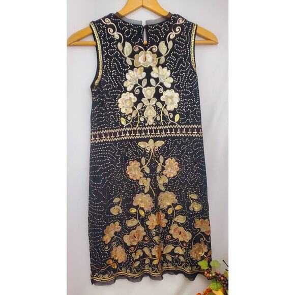 Chelsea & Violet Girls Sequin Formal Dress Size L Black Gold Floral Lined 10 12 - Picture 2 of 8
